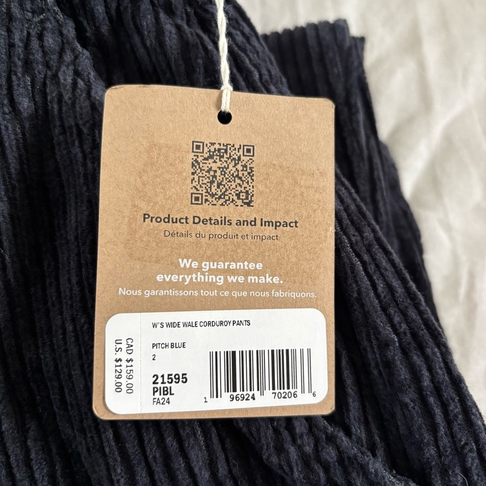 Patagonia Wide Wale Corduroy Pants 21595 PIBL Pitch Blue Black Women’s Size 2 - Picture 5 of 5